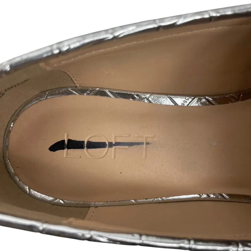 Ann Taylor LOFT Metallic Embossed Slip On Penny Loafers Silver Size 7.5M